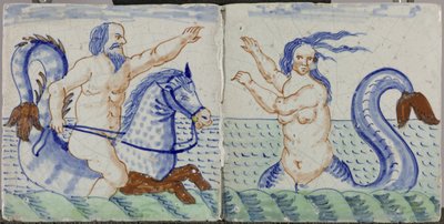 Azulejo con hombre en caballito de mar de Anonymous