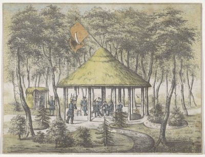 Templo y jardín en Boekel, 1831
Vista del templo y del jardín de Boekel. Organizado y dispuesto por la milicia de la ciudad de Groningen. En reconocimiento a la acogida amistosa del 23 de junio de 1831, a los miembros de la sociedad como recuerdo del jard de Anonymous