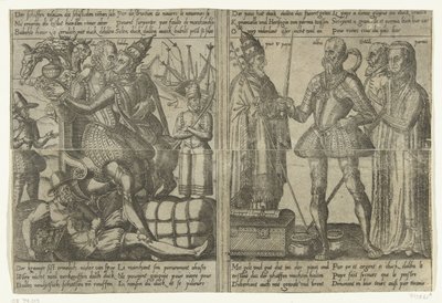 Mientras Alva hace el amor con la puta de Babilonia, la economía del país cae en declive / Margarita de Parma, Granvelle y el Papa apoyan la misión de Alva, c.1567-1572 La misión de Alva en los Países Bajos y las consecuencias de su tiranía (copias), 1572  de Anonymous