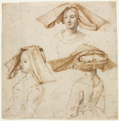 Three Studies of a Woman Wearing an Elaborate Headdress de Anonymous