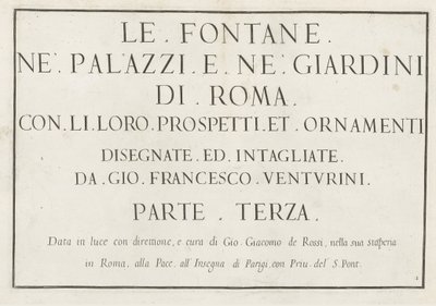 Impresión de título con título enmarcado Le fontane ne palazzi e ne giardini di Roma (título de la serie) Fuentes en los Palacios y Jardines de Roma (título de la serie) de Anonymous