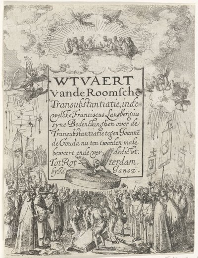 Impresión del título del folleto Wtvaert vande Roman Transubstantiatie, 1612 Wtvaert vande Roman Transubstanciation, en el welcke Franciscus Lansbergius syne Bedenckinghen sobre la Transubstanciación contra Joannes de Gouda afirma ahora por segunda vez end de Anonymous