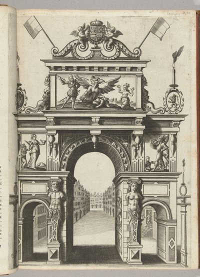 Puerta triunfal con Ernst rescatando a Bélgica de Discordia, 1594 de Anonymous