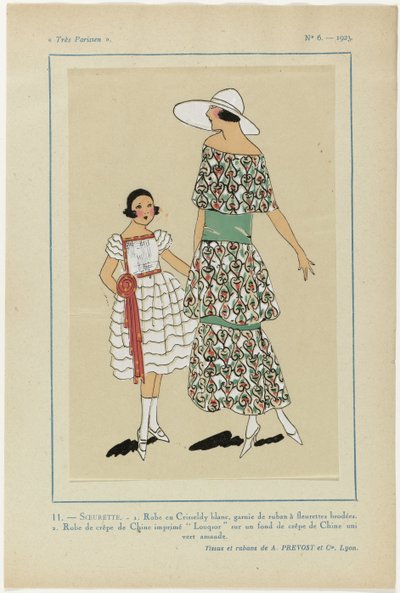 Muy parisino, 1923, nº 6: 11.-SOEURETTE. - 1. Vestido Crisseldy blanco... de Anonymous
