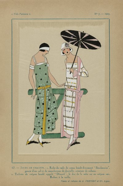 Muy parisino, 1923, nº 7: 17.- DÍAS DE CALOR. - 1. Vestido de gasa de algodón... de Anonymous