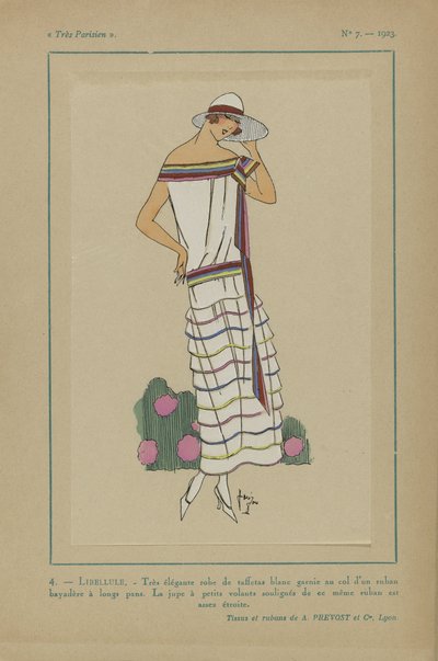 Muy parisino, 1923, nº 7: 4.- LIBÉLULA. - Vestido de tafetán muy elegante... de Anonymous
