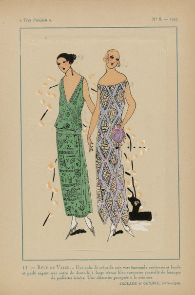 Muy parisino, 1923, nº 8: 11.- SUEÑO DE VALSE. - Un vestido de crepe de seda... de Anonymous