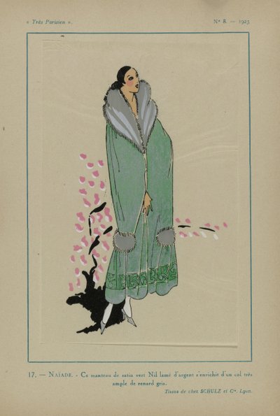 Muy parisino, 1923, nº 8: 17.- NAÏADE. - Este abrigo de raso verde Nilo... de Anonymous