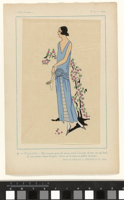 Muy parisino, 1923, nº 9: 4. - TURQUESA. - Una estrecha vaina de muaré... de Anonymous