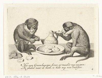 Dos monos comen ostras Varias empresas de la vida humana presentadas por simios (título de la serie) ¿Qué es lo que me ve en este mundo? / Es un juego de Aape, y no de otro modo (título de la serie) de Anonymous