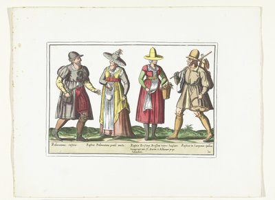 Dos campesinos y dos campesinas vestidos a la moda italiana, hacia 1580 Disfraces italianos (título sobre el objeto) de Anonymous