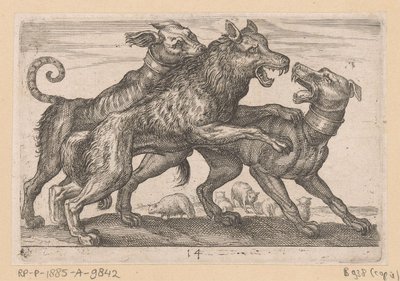 Dos perros peleando con un lobo Fighting Animals (copias) (título de la serie) de Anonymous