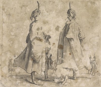 Dos hombres en capas con turbantes en la cabeza Estudios de vestuario (título de la serie) de Anonymous