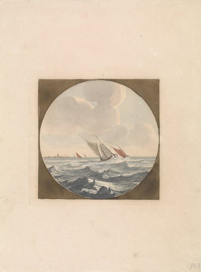 Dos veleros en el mar y una ciudad en la costa Barcos en el mar (serie B) (título de la serie) de Anonymous