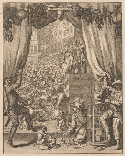 Explicación de la placa Arlequín Accionista, 1720 Arlequyn Actionist (título sobre el objeto) Explicación de Tytelplaat, para Arlequyn Actionist (título sobre objeto) La gran escena de la locura (título de la serie) de Anonymous
