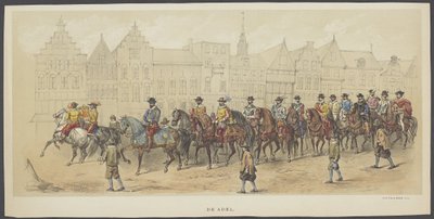 Mascarada de Utrecht, placa a: la nobleza, 1856 La nobleza. (título en el objeto) Los Fundadores de la Libertad Holandesa, (época de Guillermo I) presentados por S.H. miembros del cuerpo de estudiantes de Utrecht, en celebración del 220 aniversario de la U de Anonymous