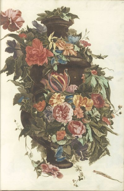 Jarrón rodeado de guirnalda floral de Anonymous