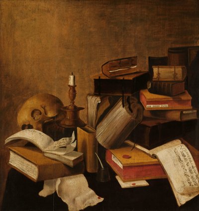 Vanitas Naturaleza muerta con libros de Anonymous