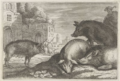 cerdos Paisajes con animales (serie A) (título de la serie) de Anonymous