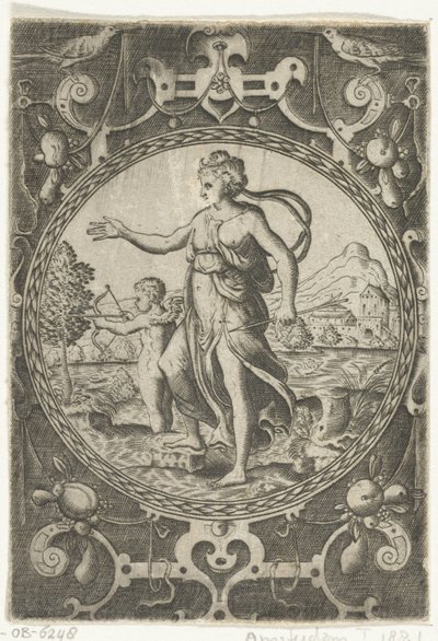 Venus y Cupido Medallones con figuras del juicio de Paris en un marco de herrajes con guirnaldas (título de la serie) de Anonymous