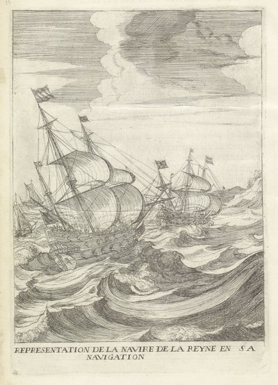 Vertrek de María de Médicis Representación del barco de la reina en su navegación (título sobre objeto) Historia de la Entrada de la Reina Madre del Rey Cristianísimo en las Provincias Unidas de los Países Bajos. (título de la serie) de Anonymous