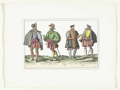 Cuatro hombres vestidos a la moda alemana, hacia 1580 Vestuario Allemands (título sobre objeto) de Anonymous