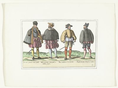 Cuatro hombres vestidos a la moda alemana, hacia 1580 Vestuario Allemands (título sobre objeto) de Anonymous