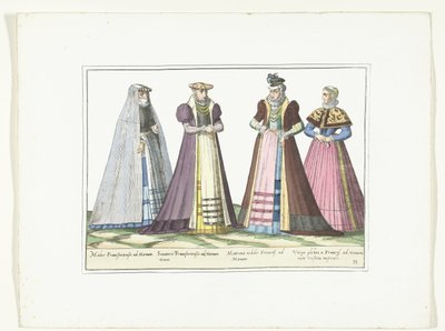 Cuatro mujeres vestidas a la moda alemana en Frankfurt, hacia 1580 Vestuario Allemands (título sobre objeto) de Anonymous