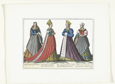 Cuatro mujeres vestidas a la moda alemana en Núremberg, hacia 1580 Vestuario Allemands (título sobre objeto) de Anonymous