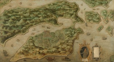 Vista de Ambon
Vista de Ambon a vista de pájaro, con un retrato de Frederik Houtman (1571-1627) en una cartela de Anonymous