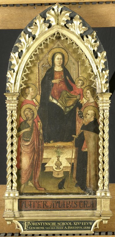 La Virgen y el Niño entronizados con cuatro santos, los santos Juan Bautista, Antonio Abad, Isabel de Hungría, una santa femenina de Anonymous
