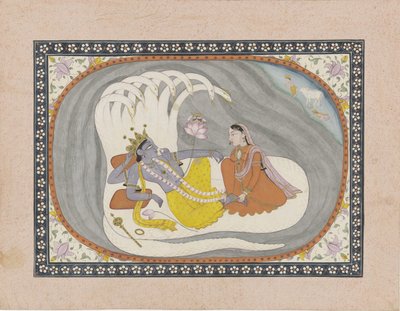 Vishnu se recuesta sobre la serpiente Ananta, Bhumi se sienta frente a él de Anonymous