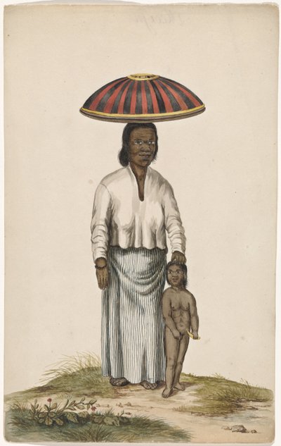 Mujer con niño y tapa de comida de Anonymous