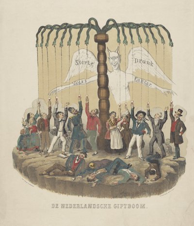 Advertencia contra el consumo excesivo de alcohol, 1867-1868 El árbol de regalos holandés (título sobre el objeto) de Anonymous