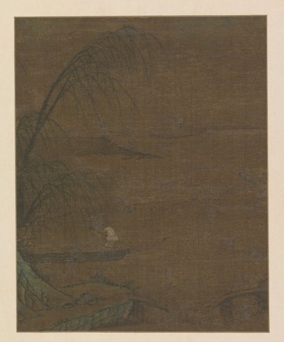 Paisaje de agua con un pescador en un prahu. de Anonymous