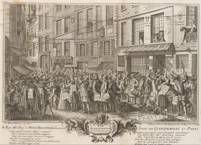 Comercio de viento en la Rue Quinquempoix, 1720 De Regte Image of the Wind Negotie Celebrada en el Estrecho de Quinquempoix a Parys (título sobre el objeto) La gran escena de la locura (título de la serie) de Anonymous