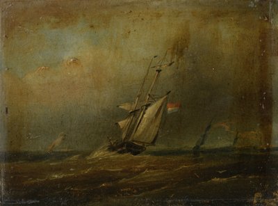 Mar agitado con barcos de vela de Anonymous