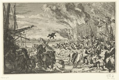 Atrocidades en un pueblo junto al agua, 1672 de Anonymous