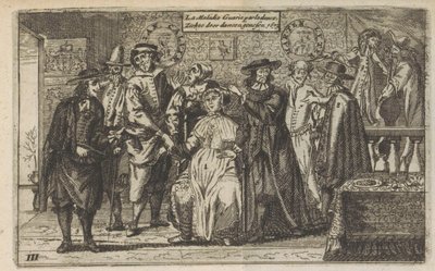 Curar enfermedades bailando, 1673 La Maladie Guarie par la dance / Curar la enfermedad a través del baile. 1673 (título sobre objeto) de Anonymous