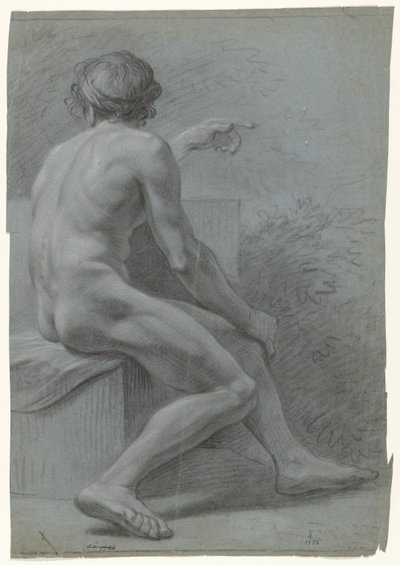 Desnudo masculino sentado, mirando a la derecha, visto desde atrás de Anonymous
