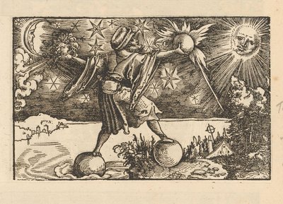 Sol y luna y un hombre equilibrando los cuatro elementos. de Anonymous