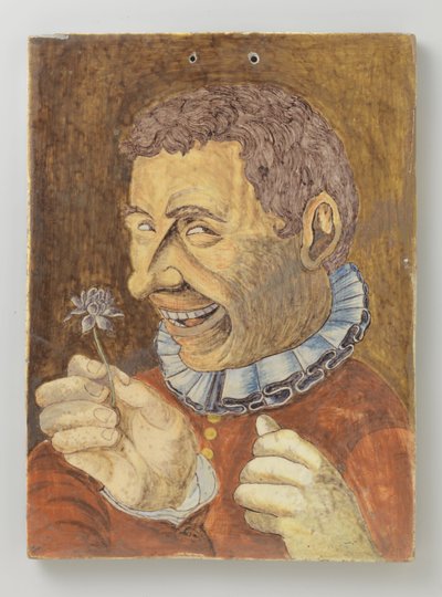 plato de loza con hombre con flor de Anonymous
