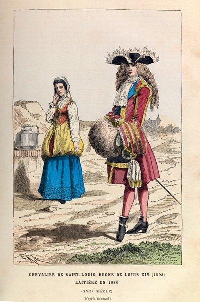 Un caballero de San Luis (1693) y una lechera (1680) bajo el reinado del rey Luis XIV en el siglo XVII de Anonymous Anonymous