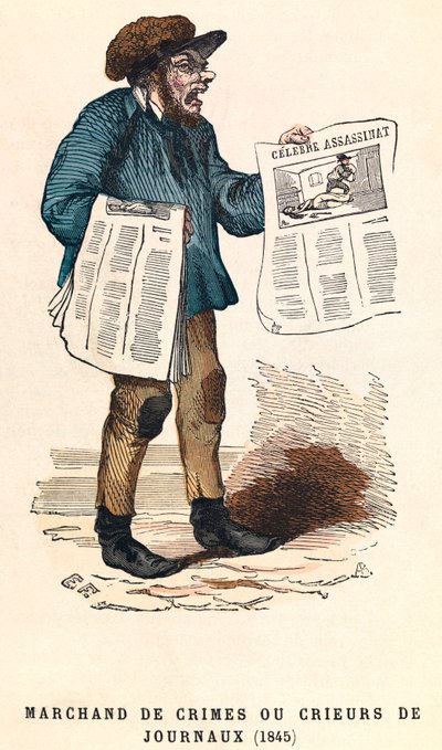 Un vendedor de periódicos en 1845, grabado, colección privada - Vendedor de periódicos en París de Anonymous Anonymous
