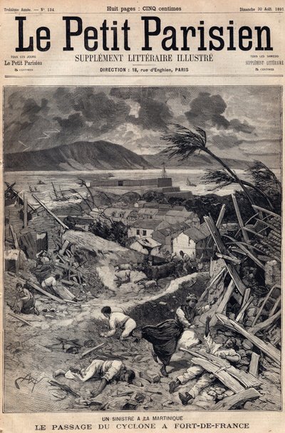 Un desastre en Martinica: el paso del ciclón en Fort-de-France (Fort de France) en 1891. Grabado en “Le petit Parisien” de agosto de 1891. Colección privada. de Anonymous Anonymous