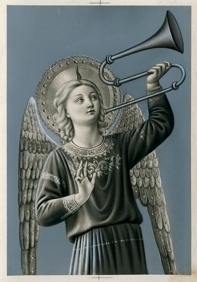 Un ángel músico tocando el trombón (impresión) de Anonymous Anonymous