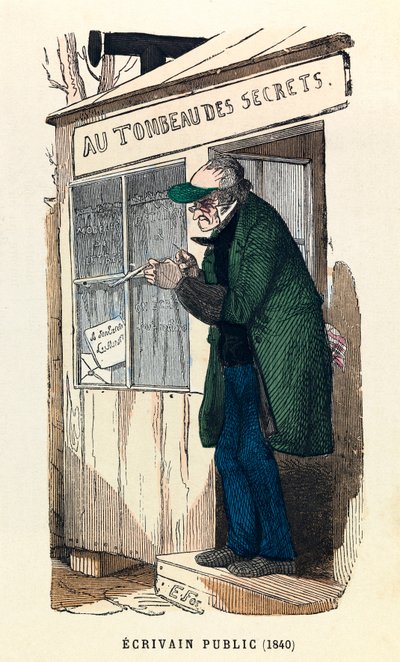 Un escritor público en 1840 en París, grabado de Anonymous Anonymous