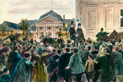 Aclamación de la multitud en la partida de Otto von Bismarck (1815-1898) dejando el cargo y Berlín el 29 de marzo de 1890. Grabado de finales del siglo XIX. Colección Privada de Anonymous Anonymous