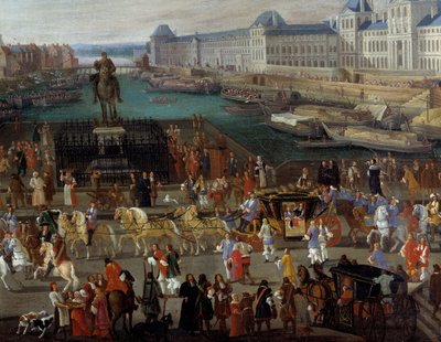 Actividades y paso en el Pont Neuf en París. Pintura anónima del siglo XVII. París, Museo de Orsay de Anonymous Anonymous