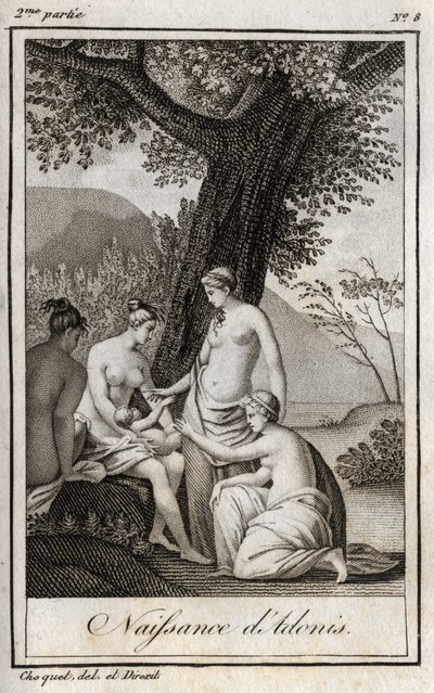 Nacimiento de Adonis. Grabado de 1819 en “Cartas a Emilie sobre la mitología” por Charles Albert Demoustier (1760-1801). Colección privada. de Anonymous Anonymous
